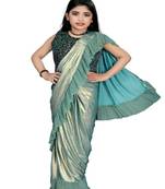 Kid's Ready to wear sea green colored Saree for girls with Sequin work stitched blouse