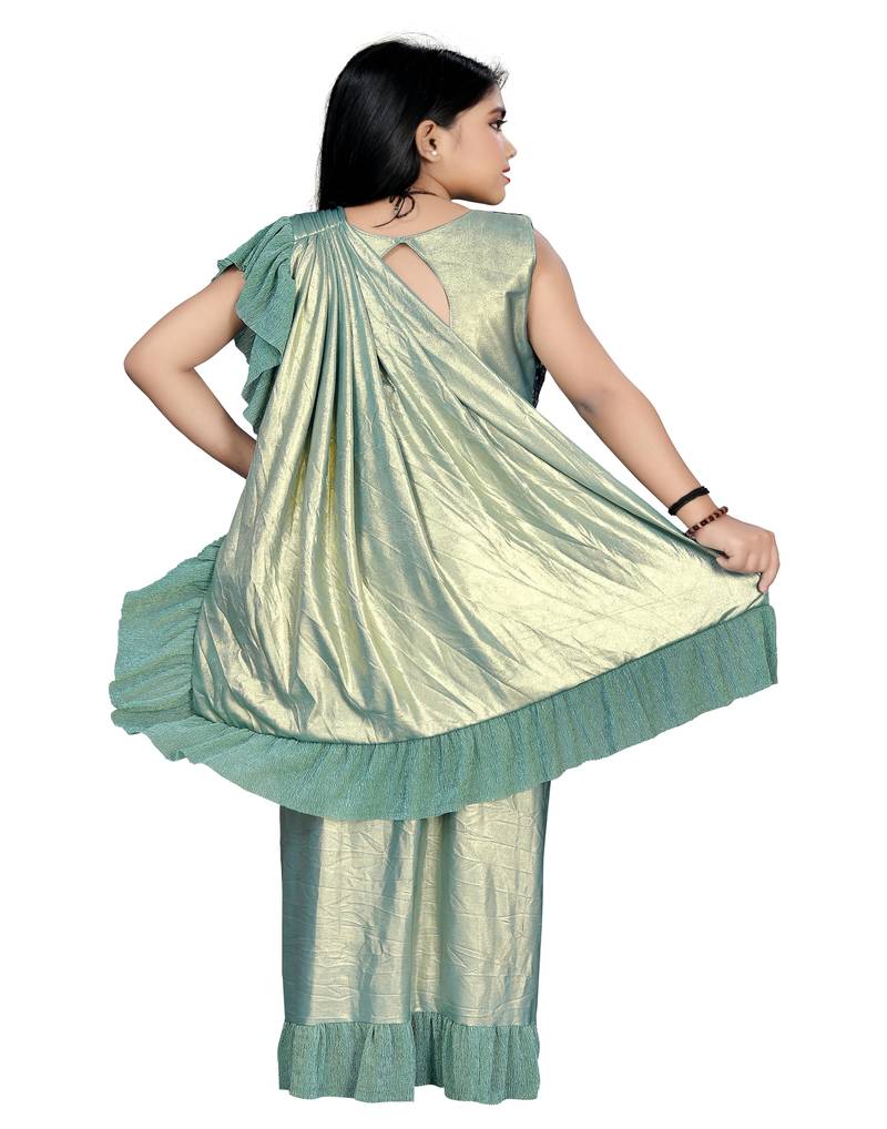 Kid's Ready to wear sea green colored Saree for girls with Sequin work stitched blouse