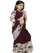 Kid's Ready to wear dark purple colored Saree for girls with Printed stitched blouse