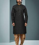 Black embroidered silk dhoti-kurta
