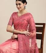 Floral Embroidered Saree With Embroidered Border With Blouse