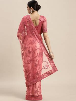 Floral Embroidered Saree With Embroidered Border With Blouse 2