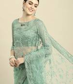 Floral Embroidered Saree With Embroidered Border With Blouse