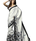 black  and  white printed crepe saree with blouse