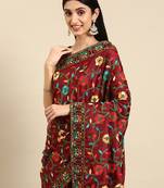 Dollo Silk Blend Saree With Kashmiri Work With Embroidered Border With Blouse