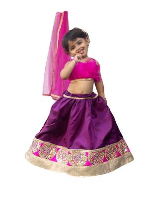 Aglare lehenga choli for baby girl,satin embroidered lehenga choli.Tafeta Purpal, 1