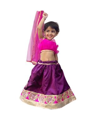 Aglare lehenga choli for baby girl,satin embroidered lehenga choli.Tafeta Purpal, 3