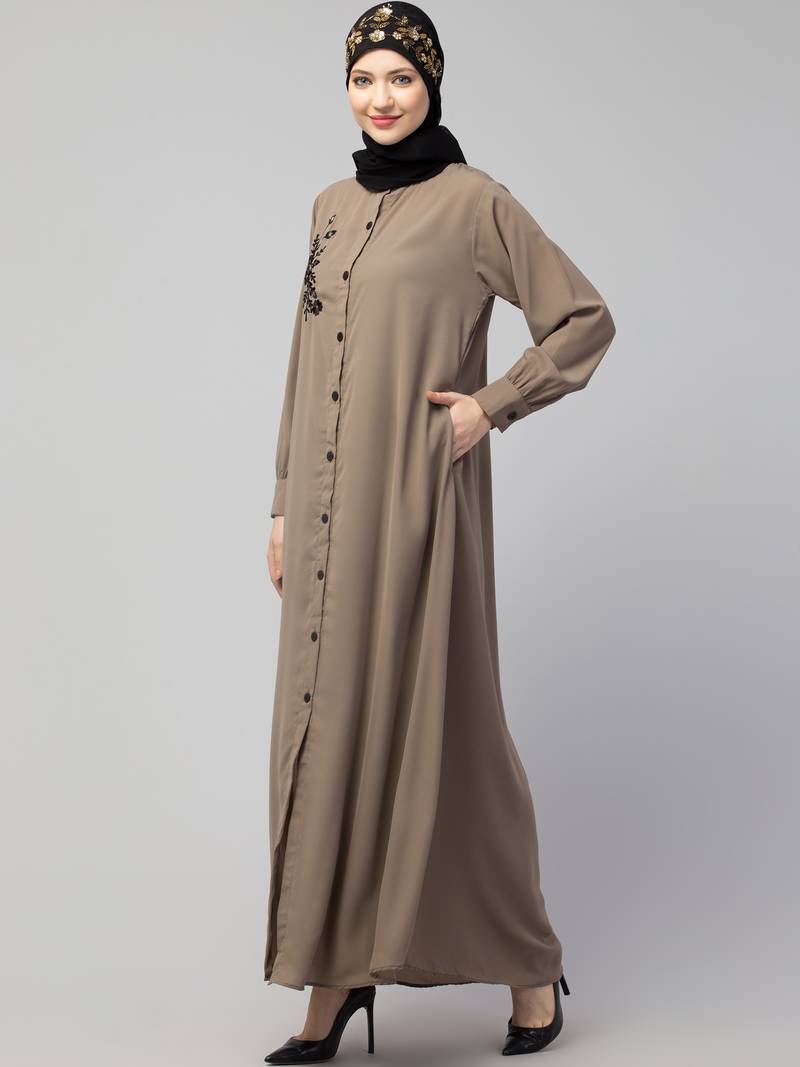 Nazneen Front Open with Embroidery Casual Abaya
