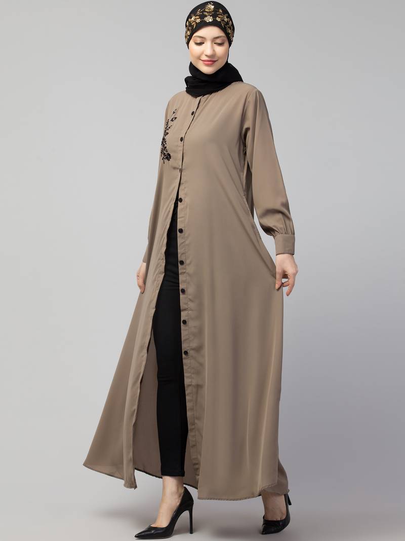 Nazneen Front Open with Embroidery Casual Abaya
