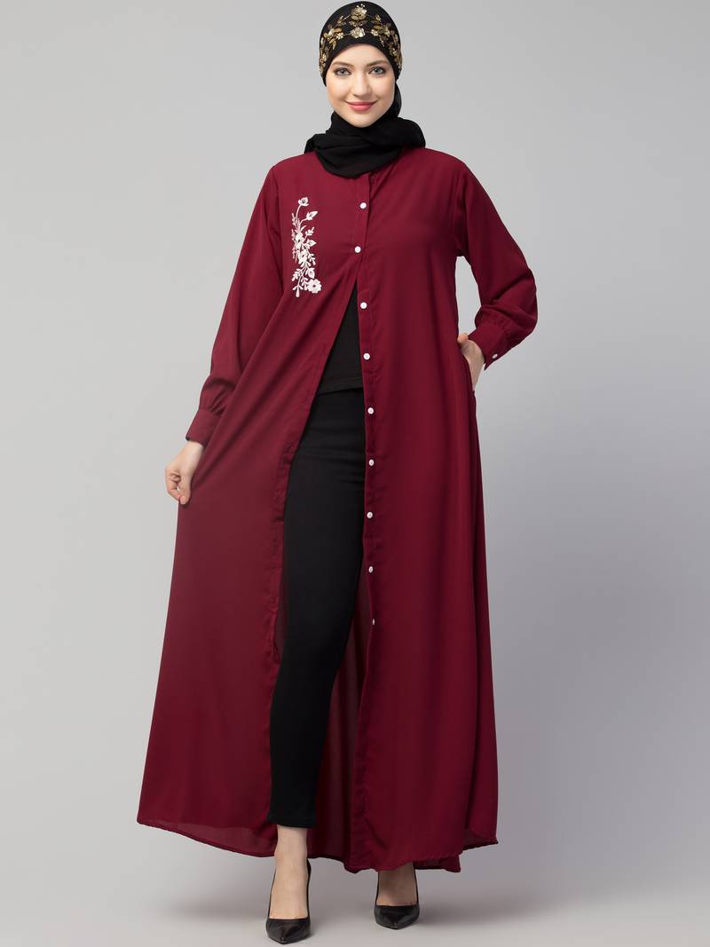 Nazneen Front Open with Embroidery Casual Abaya