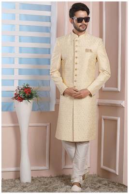 Fawn embroidered art silk sherwani 1