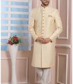 Fawn embroidered art silk sherwani