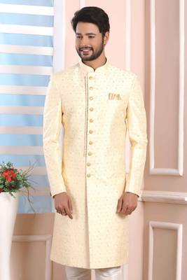 Fawn embroidered art silk sherwani 2