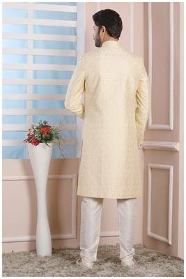 Fawn embroidered art silk sherwani 3
