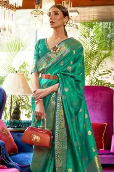 Kanjivaram Green Color Banarasi silk blend Saree With Zari Weaving Work