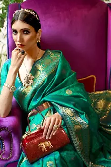 Kanjivaram Green Color Banarasi silk blend Saree With Zari Weaving Work