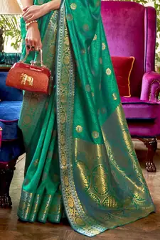 Kanjivaram Green Color Banarasi silk blend Saree With Zari Weaving Work
