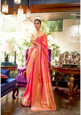 Pink Banarasi silk blend Zari Woven Saree 2