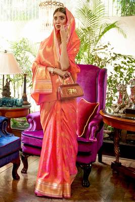 Pink Banarasi silk blend Zari Woven Saree 4