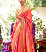Pink Banarasi silk blend Zari Woven Saree