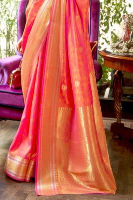 Pink Banarasi silk blend Zari Woven Saree 5