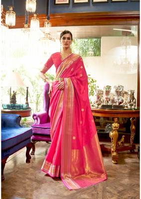 Latest Designer Party Wear kanjivaram silk blend Saree - Pink 2