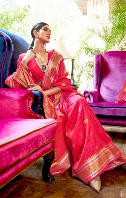 Latest Designer Party Wear kanjivaram silk blend Saree - Pink 1