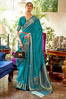 Carolina Blue Kanjivaram Saree 1