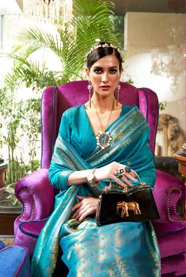 Carolina Blue Kanjivaram Saree 4