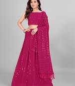 Purple Sequined Embroidered Georgette Fancy Lehenga Choli with Blouse Piece