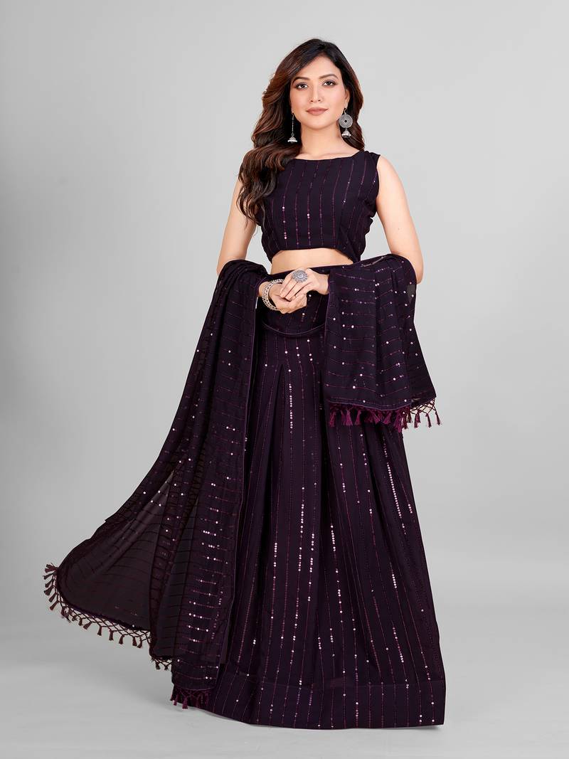 Purple Color Embroidered Lehenga Choli - Clearance