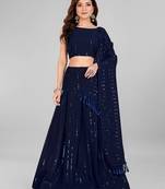 Navy Blue Sequined Embroidered Georgette Fancy Lehenga Choli with Blouse Piece