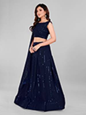 Navy Blue Sequined Embroidered Georgette Fancy Lehenga Choli with Blouse Piece 3