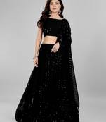 Black and Black Sequined Embroidered Georgette Fancy Lehenga Choli with Blouse Piece