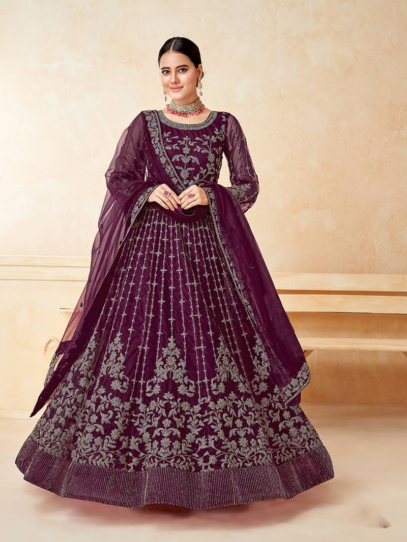 Purple embroidered net salwar