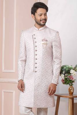 Pink printed jacquard sherwani 2