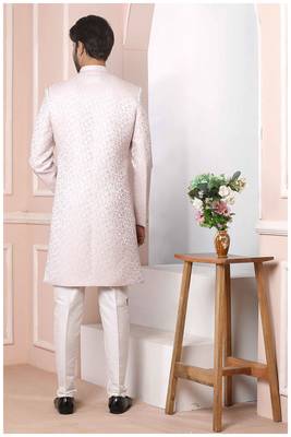 Pink printed jacquard sherwani 3