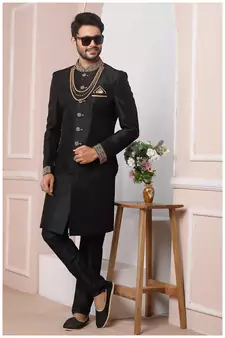 Black embroidered art silk sherwani