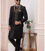 Black embroidered art silk sherwani