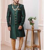 Green embroidered art silk sherwani