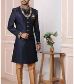 Blue embroidered art silk sherwani