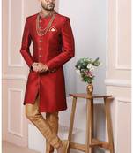 Maroon embroidered art silk sherwani