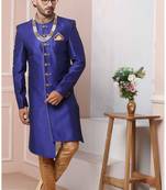 Blue embroidered art silk sherwani