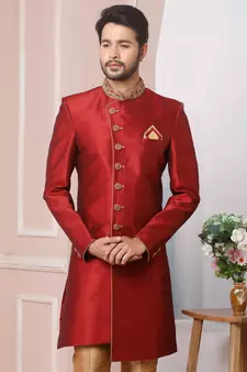 Maroon embroidered art silk sherwani