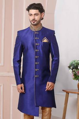 Blue embroidered art silk sherwani 2