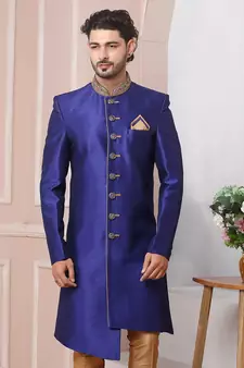 Blue embroidered art silk sherwani