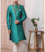 Green embroidered art silk sherwani