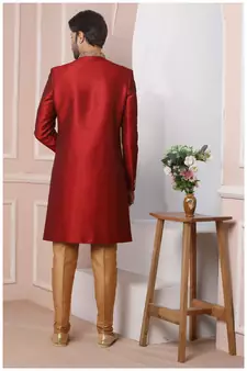 Maroon embroidered art silk sherwani