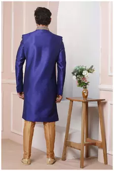 Blue embroidered art silk sherwani