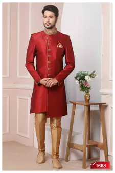 Maroon embroidered art silk sherwani